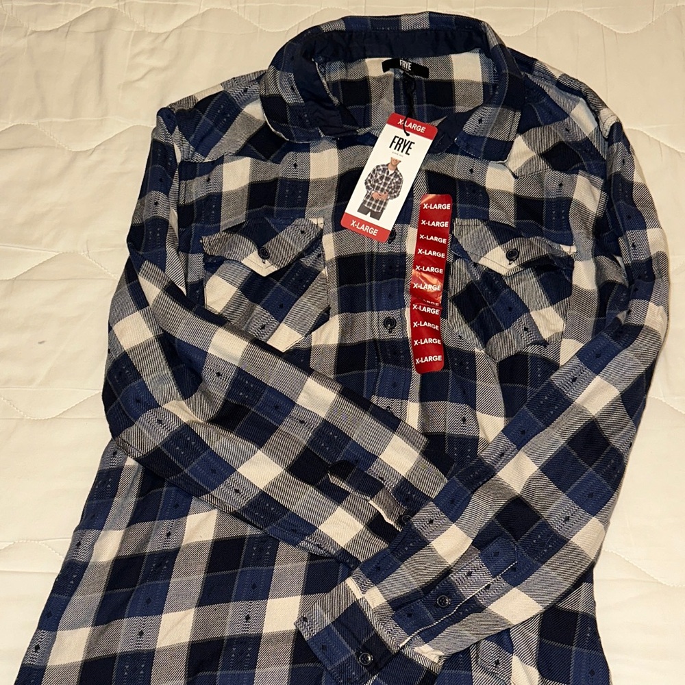 Frye Navy and White Checkered Button Down Shirt